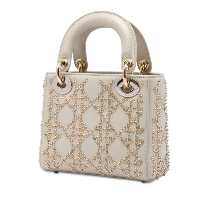 Mini Beaded Metallic Lambskin Cannage Lady Dior - Image 2