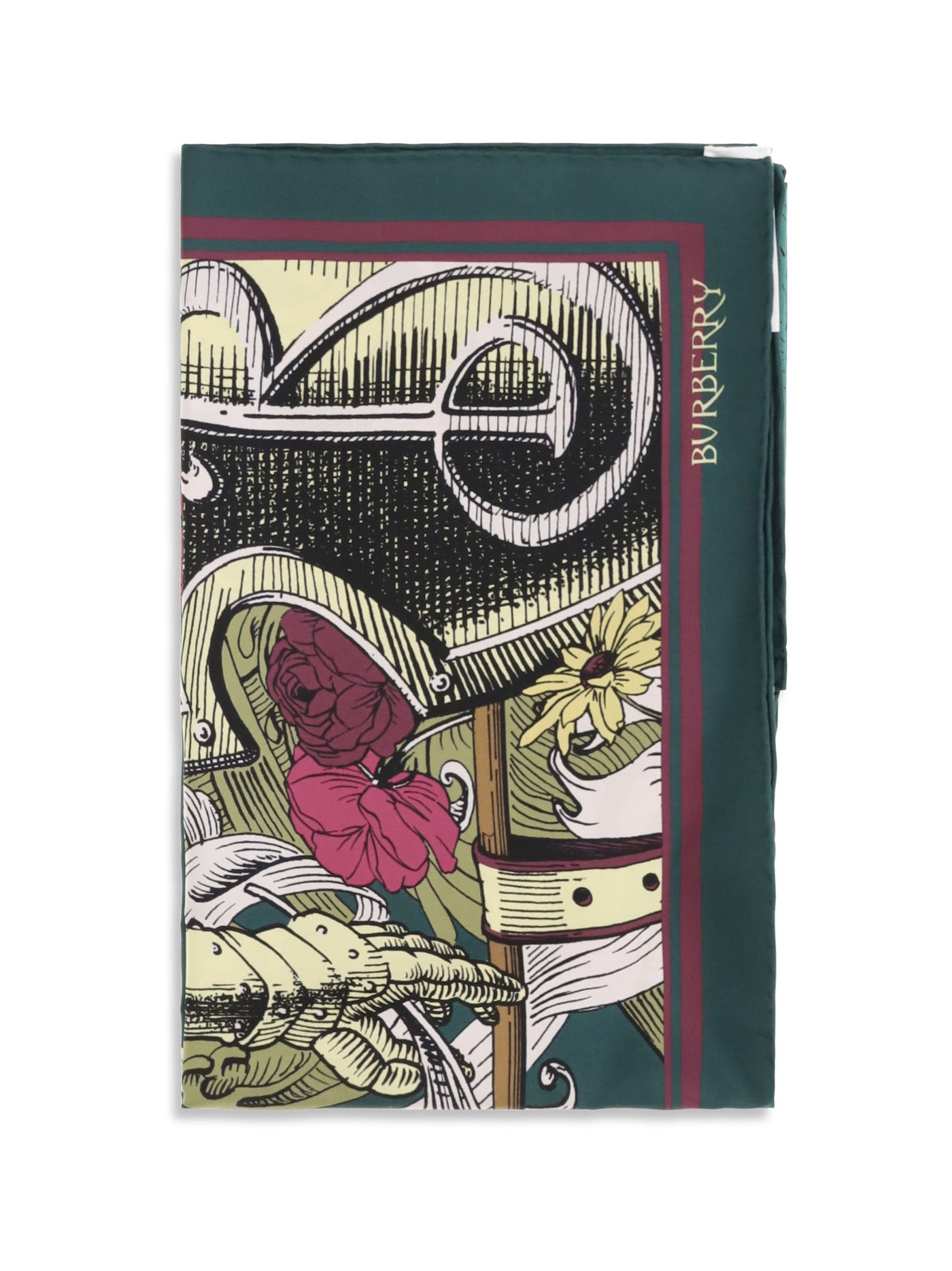 Burberry Etched Knight Silk Scarf — Green Scarfs