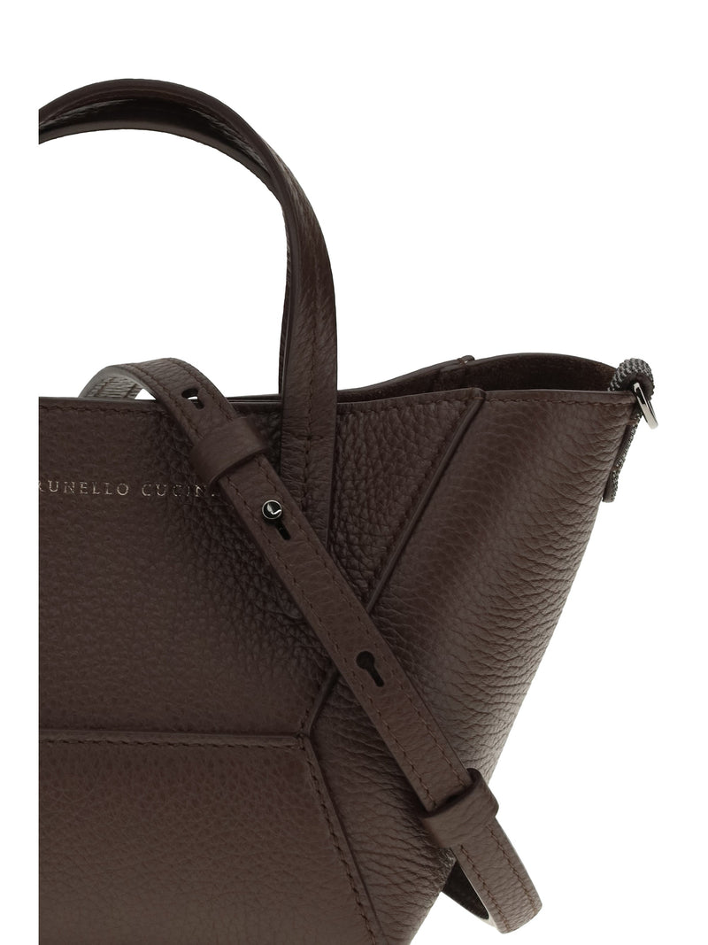 Brunello Cucinelli Pebbled Calf Leather Shoulder Bag — Burgundy Bos Taurus