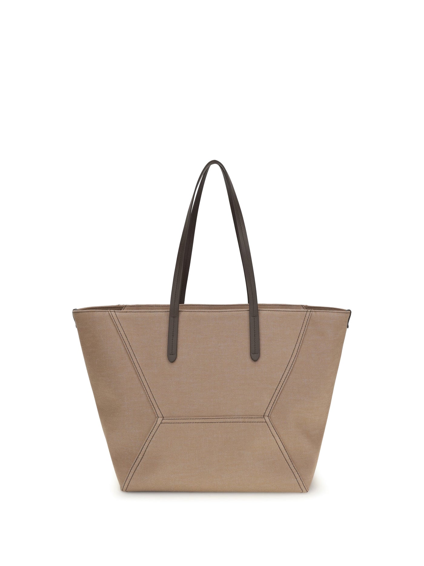 Brunello Cucinelli Canvas Tote With Geometric Seaming Bag — Beige Outer: Cotton