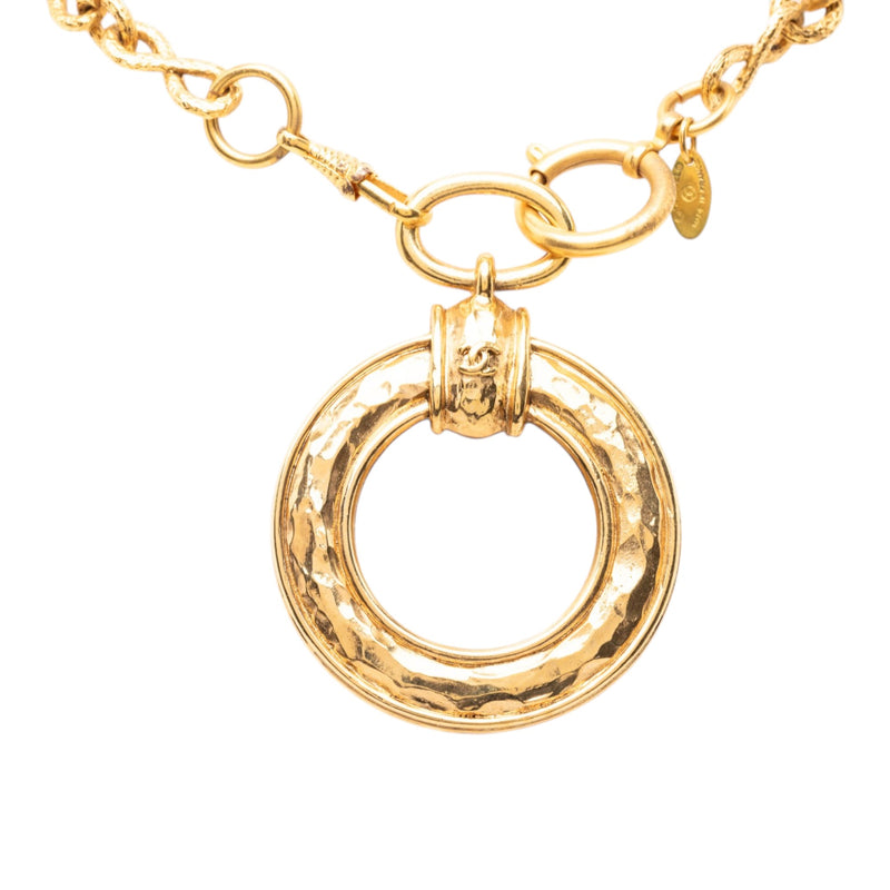 CC Gold Plated Hammered Round Pendant Necklace - Image 2