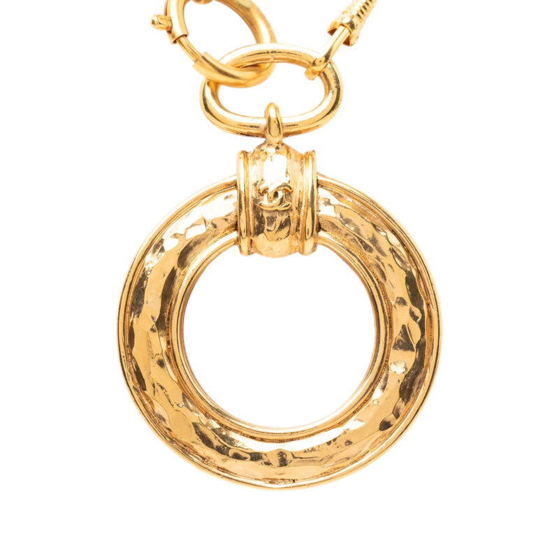 CC Gold Plated Hammered Round Pendant Necklace - Image 3