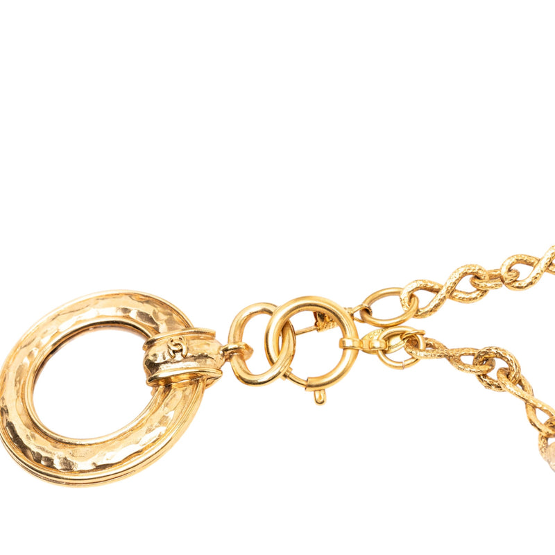 CC Gold Plated Hammered Round Pendant Necklace - Image 4