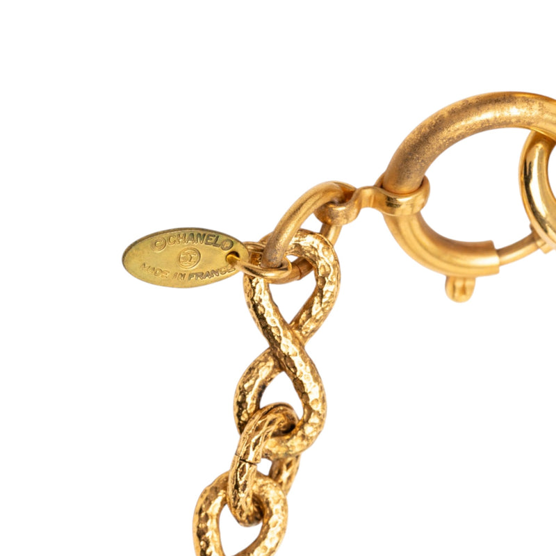 CC Gold Plated Hammered Round Pendant Necklace - Image 5