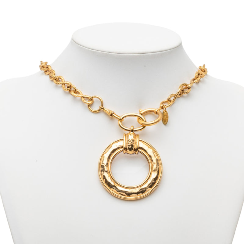CC Gold Plated Hammered Round Pendant Necklace - Image 6