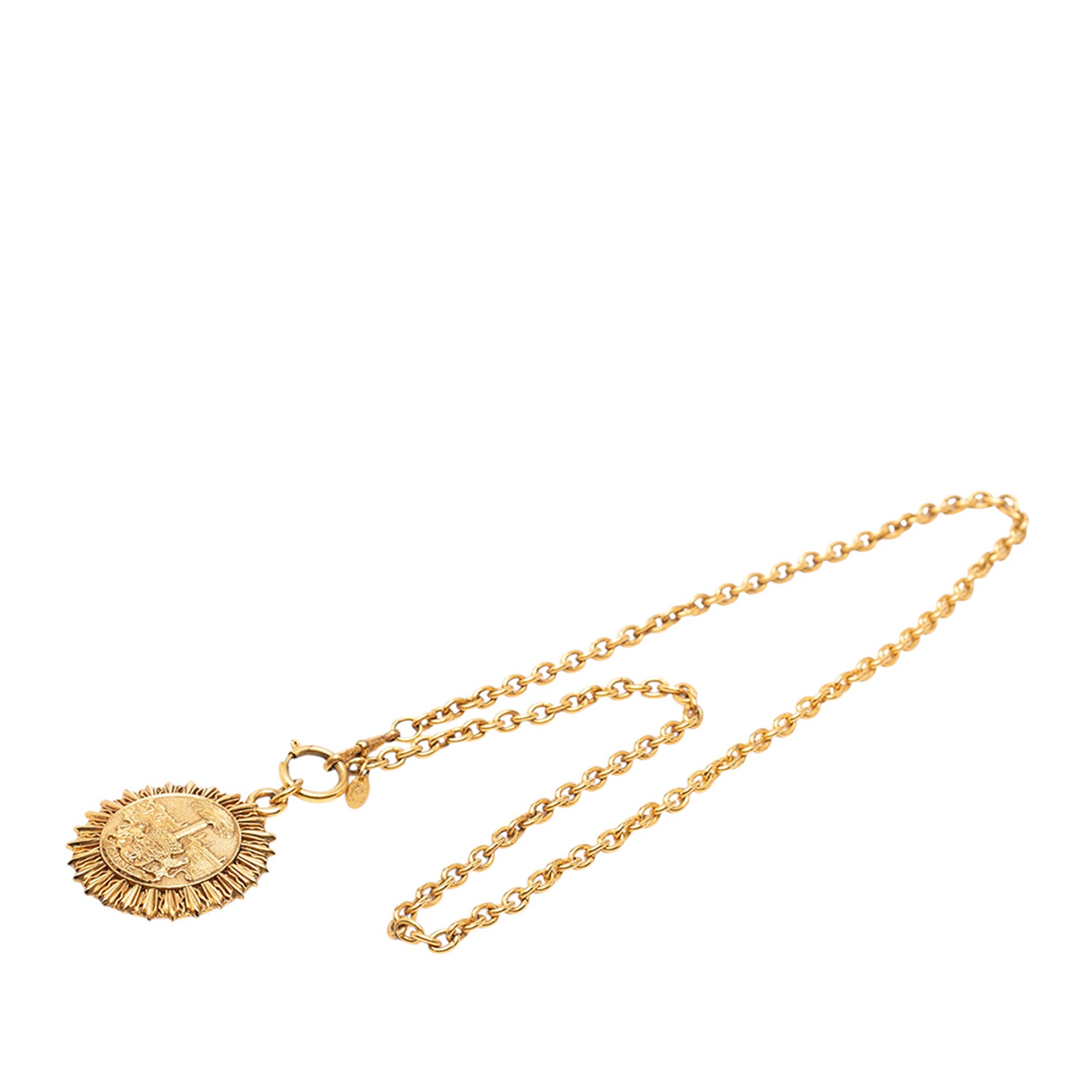Gold Plated Medallion Coat of Arms Sunburst Pendant Necklace - Image 1