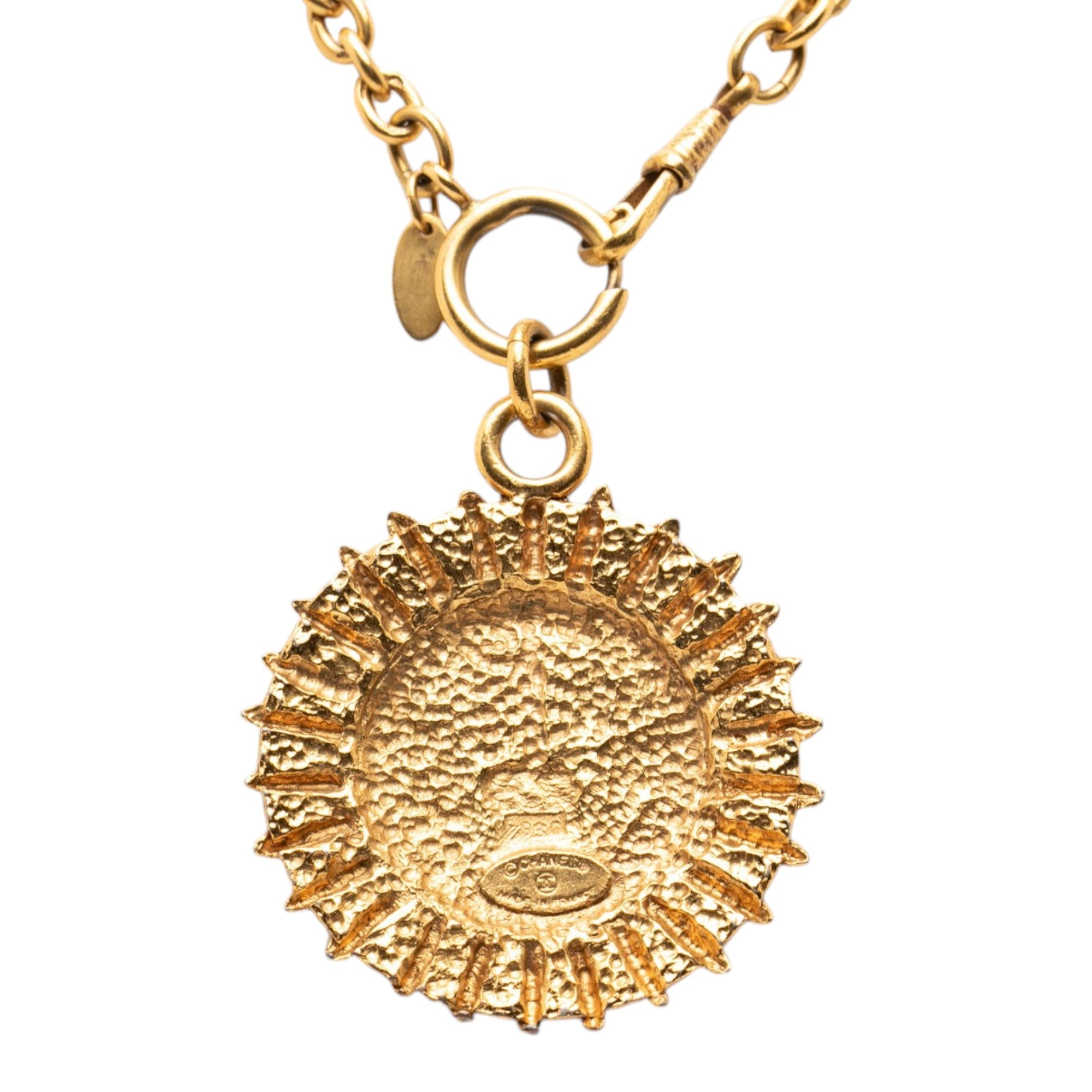 Gold Plated Medallion Coat of Arms Sunburst Pendant Necklace - Image 3