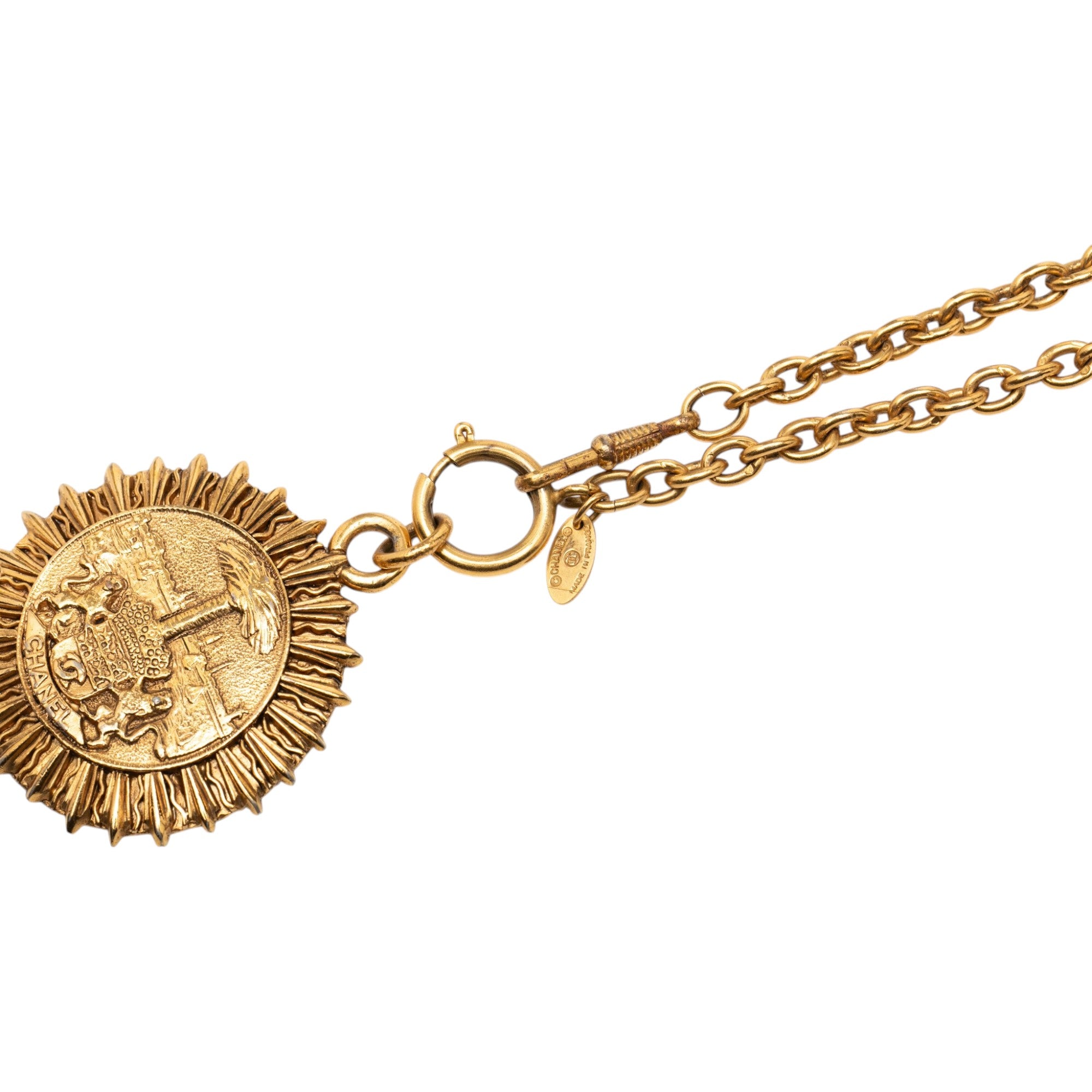 Gold Plated Medallion Coat of Arms Sunburst Pendant Necklace - Image 4