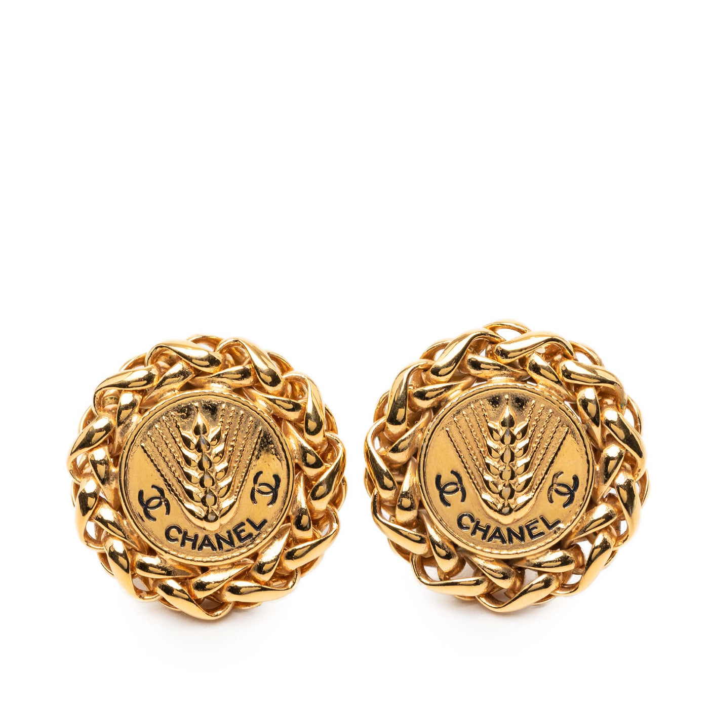 CC Gold Plated Wheat Medallion Clip On Earrings - Image 1