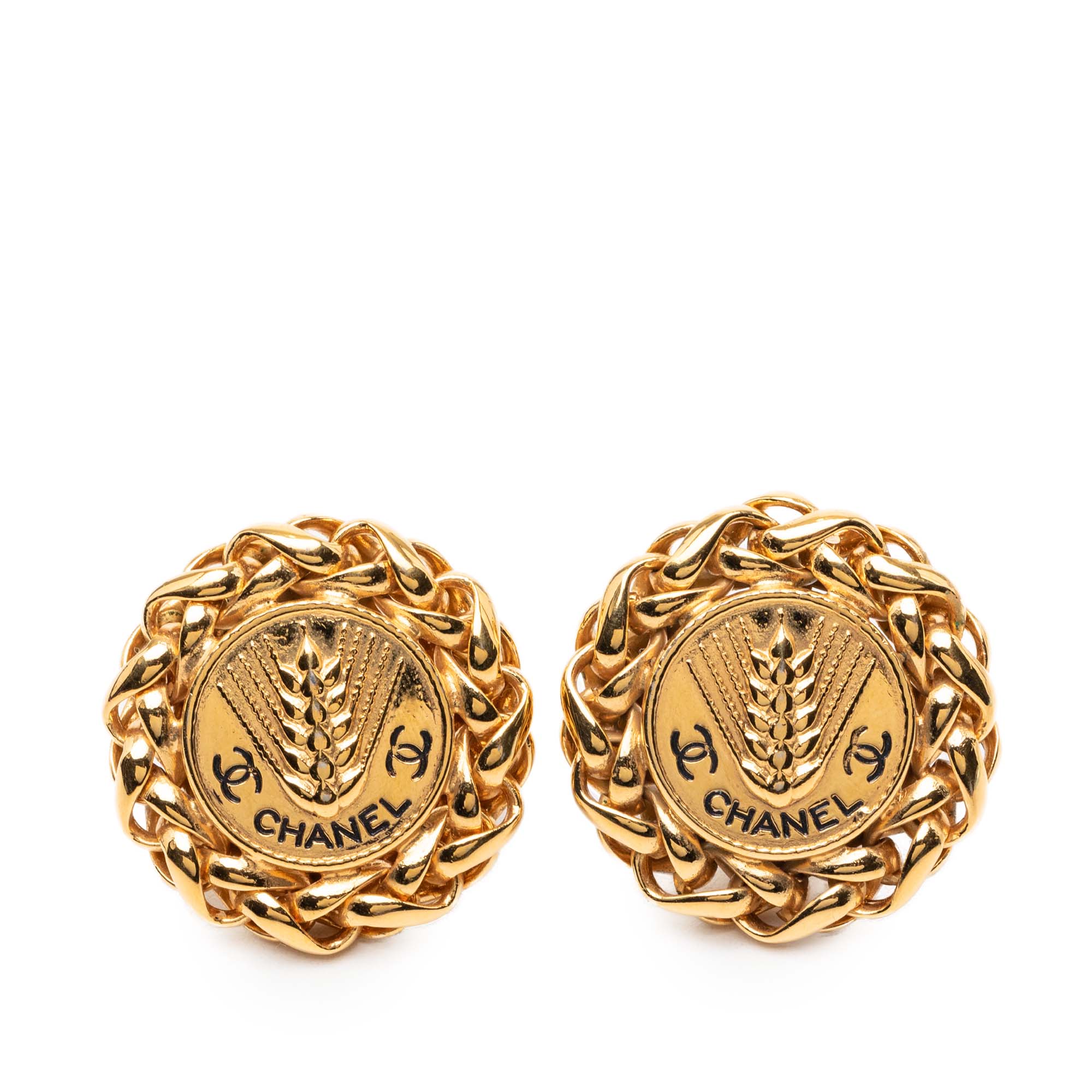 CC Gold Plated Wheat Medallion Clip On Earrings - Image 1