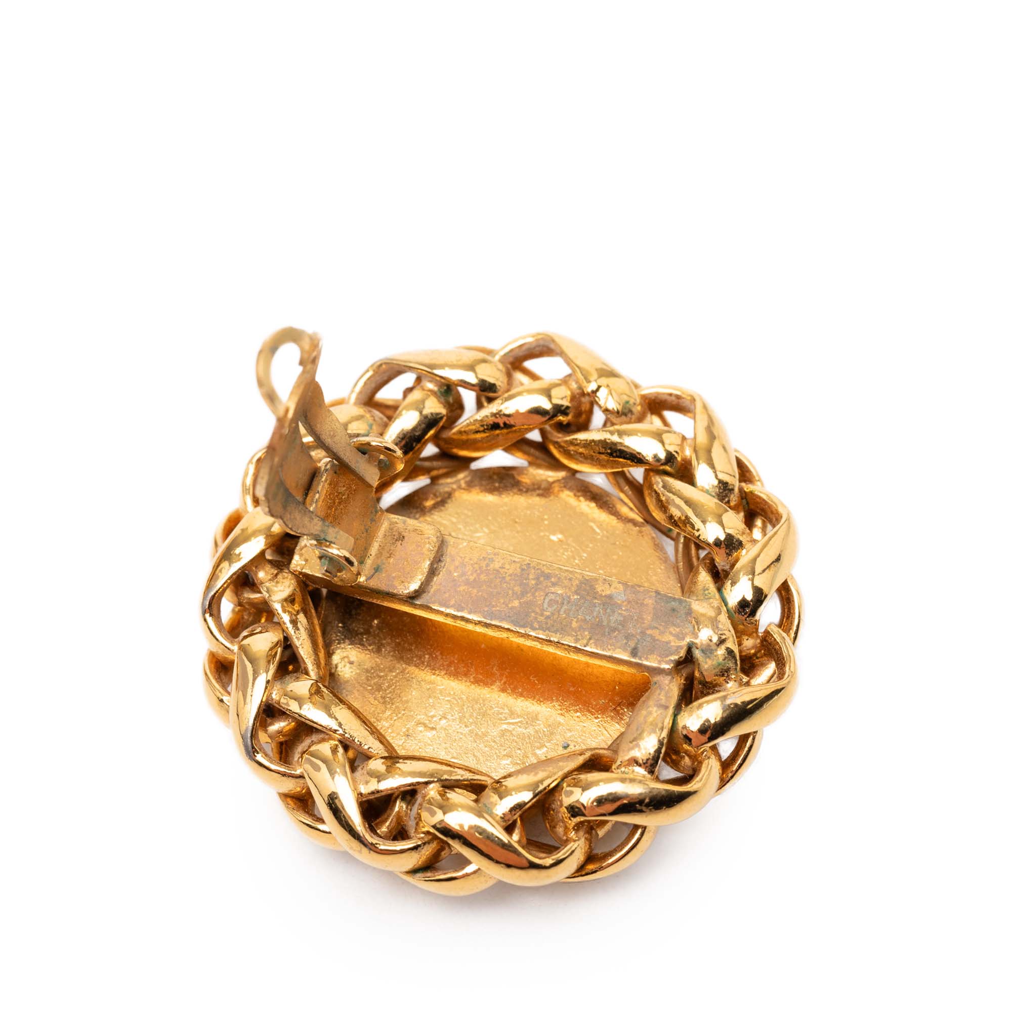 CC Gold Plated Wheat Medallion Clip On Earrings - Image 4