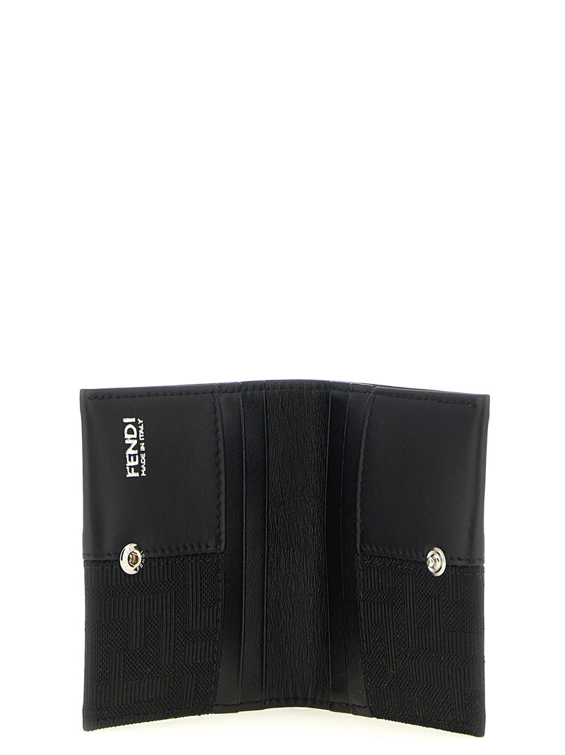 Fendi Ff Zucca Jacquard Card Case — Black Smooth Leather Exterior Cases