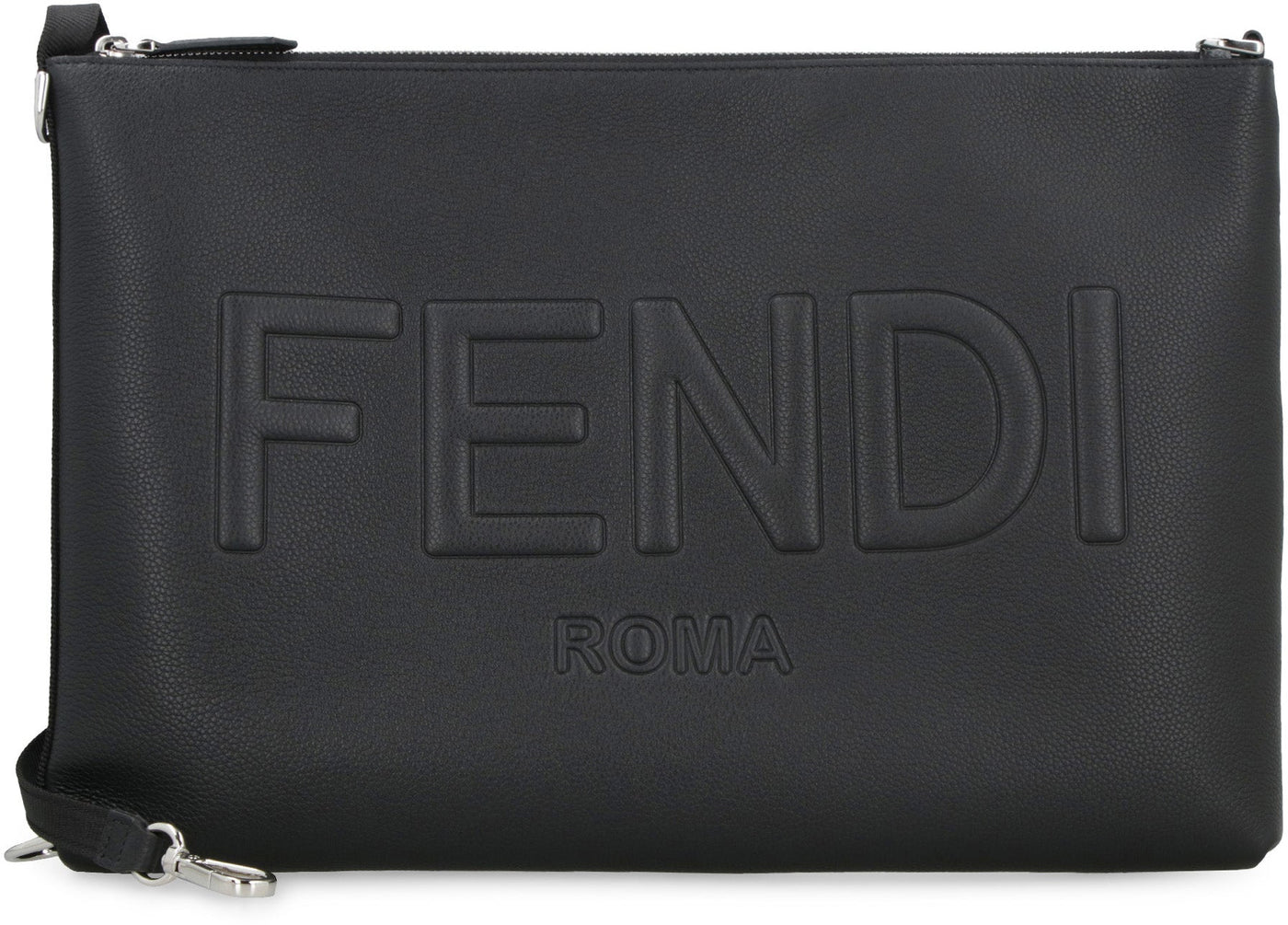Fendi Embossed Logo Leather Clutch — Black Wallet