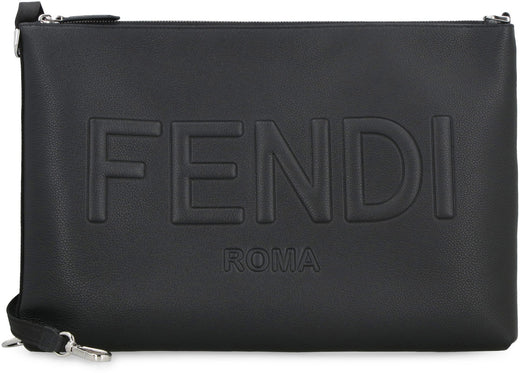 Fendi Embossed Logo Leather Clutch — Black Wallet