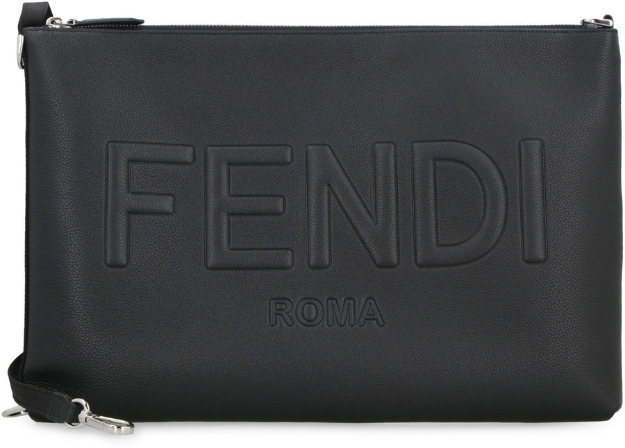 Fendi Embossed Logo Leather Clutch — Black Wallet