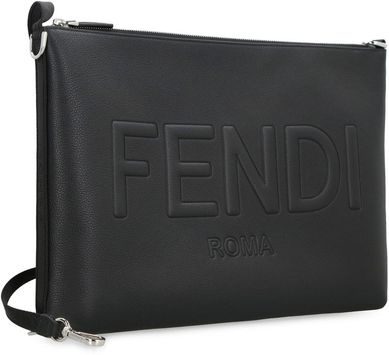 Fendi Embossed Logo Leather Clutch — Black Wallet