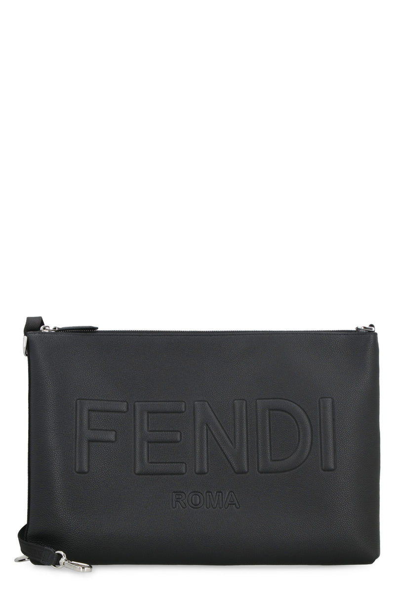 Fendi Embossed Logo Leather Clutch — Black Wallet