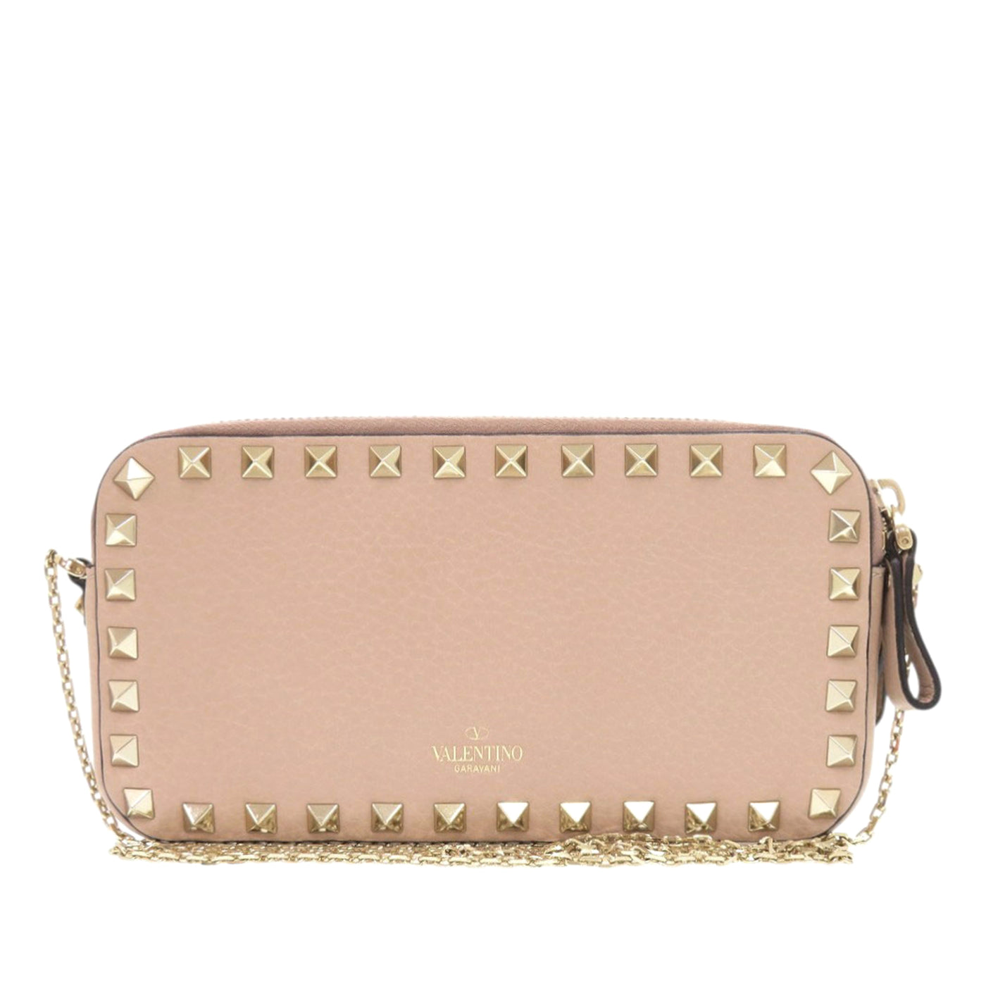 Pebbled Calfskin Rockstud Double Zip Chain Pouch - Image 1