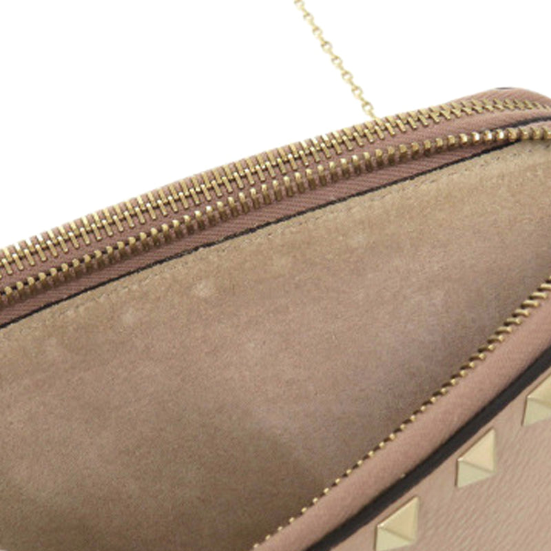 Pebbled Calfskin Rockstud Double Zip Chain Pouch - Image 11