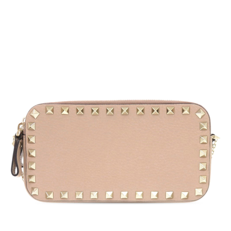 Pebbled Calfskin Rockstud Double Zip Chain Pouch - Image 2