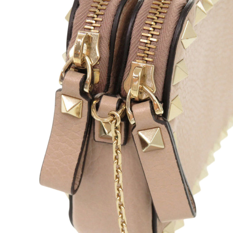 Pebbled Calfskin Rockstud Double Zip Chain Pouch - Image 9