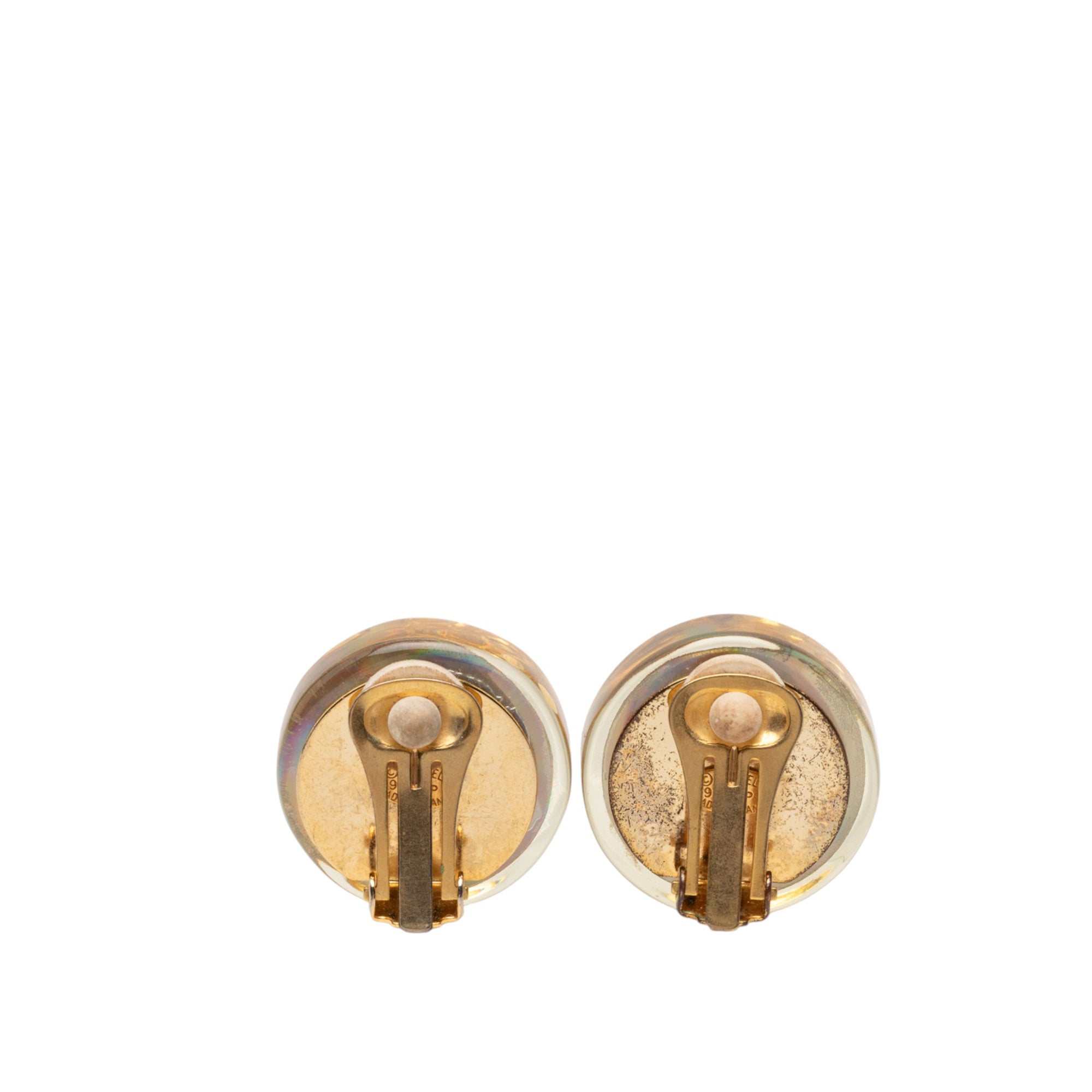 CC Gold Plated Resin Camellia Button Clip On Earrings - Image 2