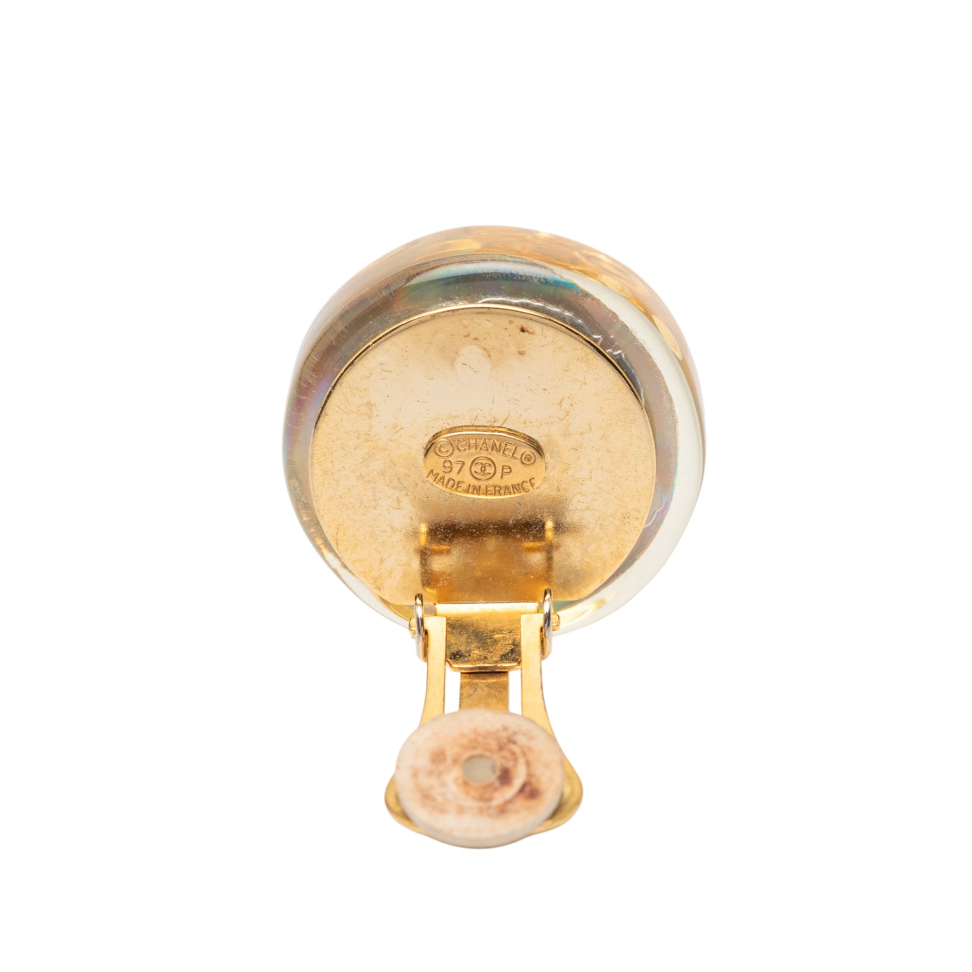 CC Gold Plated Resin Camellia Button Clip On Earrings - Image 3