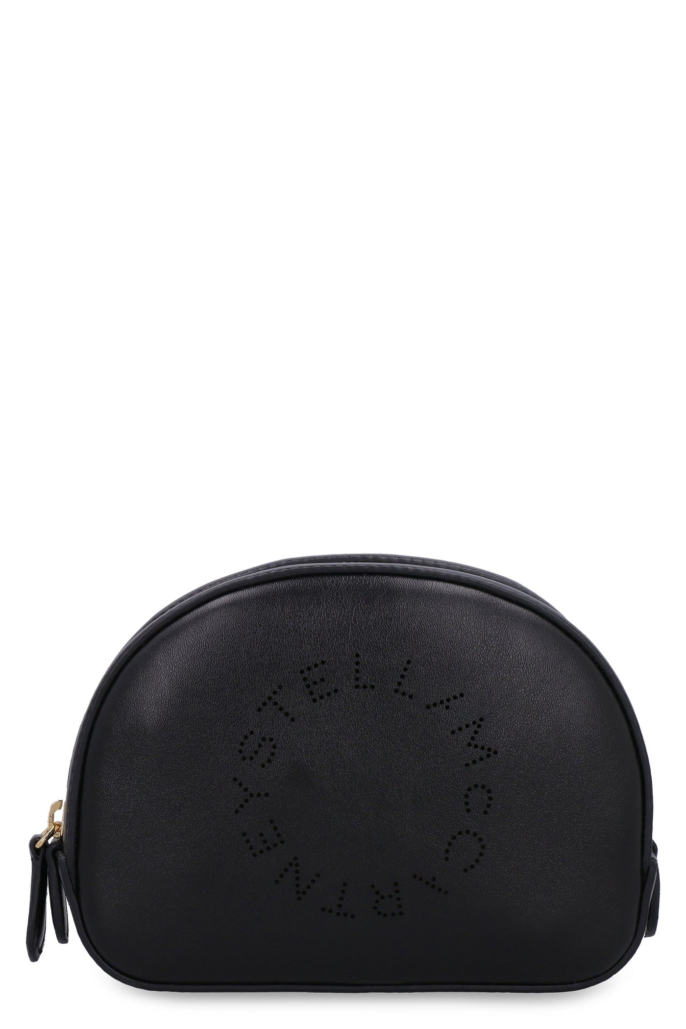 Stella Mccartney Logo Perforated Vegan Leather Wash Bag — Black Polyurethane Wallet
