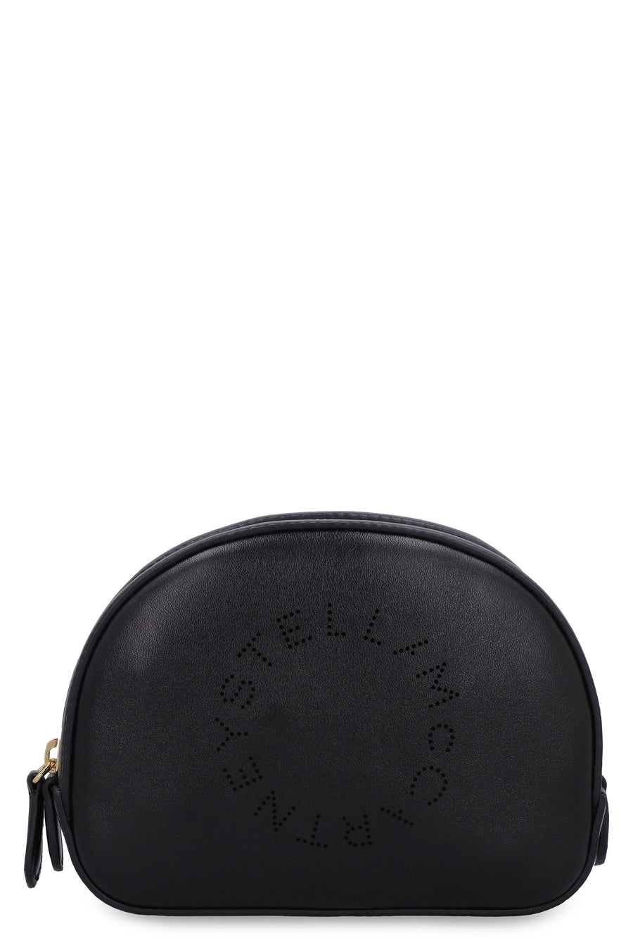 Stella Mccartney Logo Perforated Vegan Leather Wash Bag — Black Polyurethane Wallet