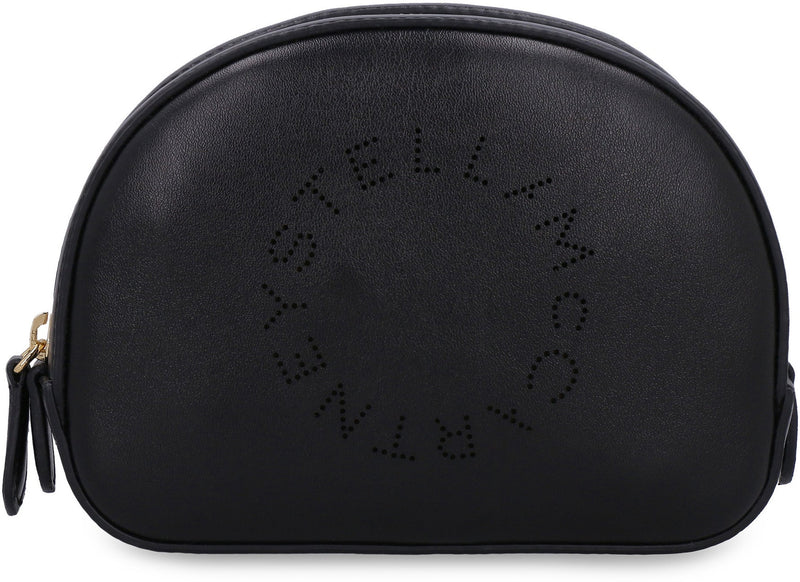 Stella Mccartney Logo Perforated Vegan Leather Wash Bag — Black Polyurethane Wallet