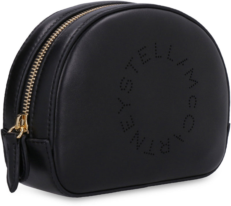 Stella Mccartney Logo Perforated Vegan Leather Wash Bag — Black Polyurethane Wallet