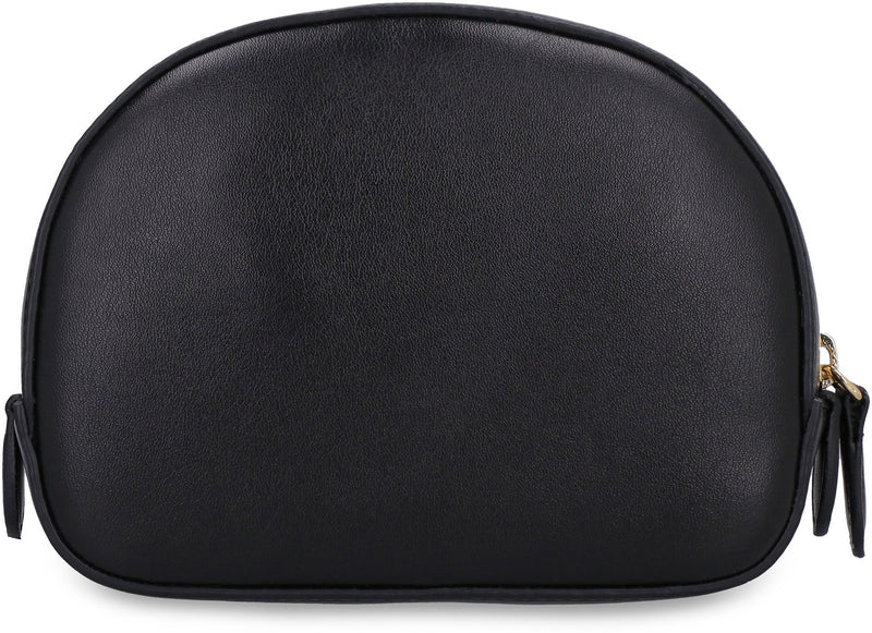 Stella Mccartney Logo Perforated Vegan Leather Wash Bag — Black Polyurethane Wallet