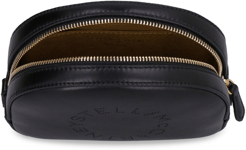Stella Mccartney Logo Perforated Vegan Leather Wash Bag — Black Polyurethane Wallet
