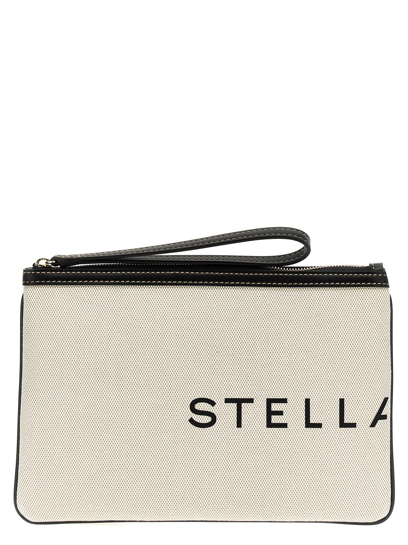 Stella Mccartney Logo-Print Canvas Clutch — Cream