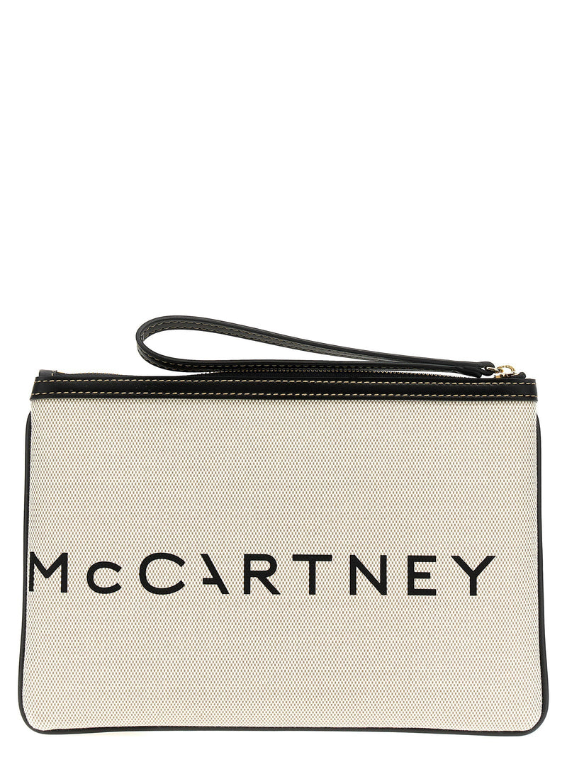 Stella Mccartney Logo-Print Canvas Clutch — Cream