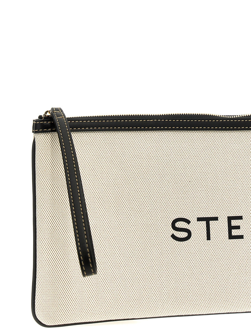 Stella Mccartney Logo-Print Canvas Clutch — Cream