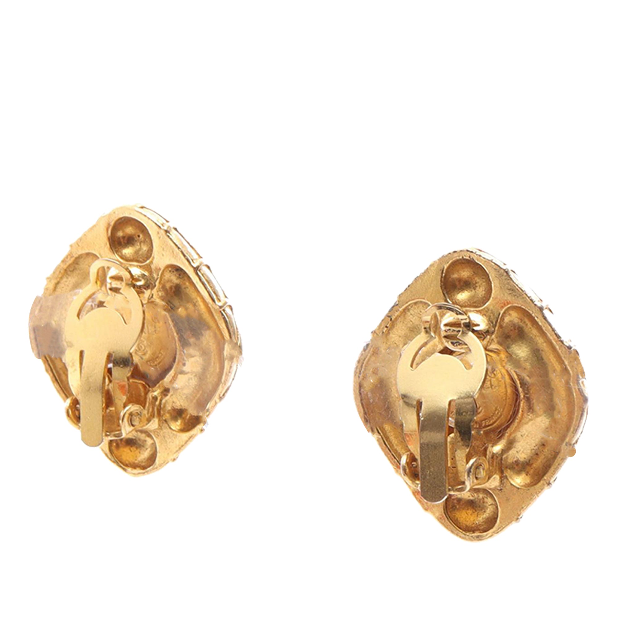 CC Gold Plated Quilted Diamond Strass Clip On Earrings - Image 2