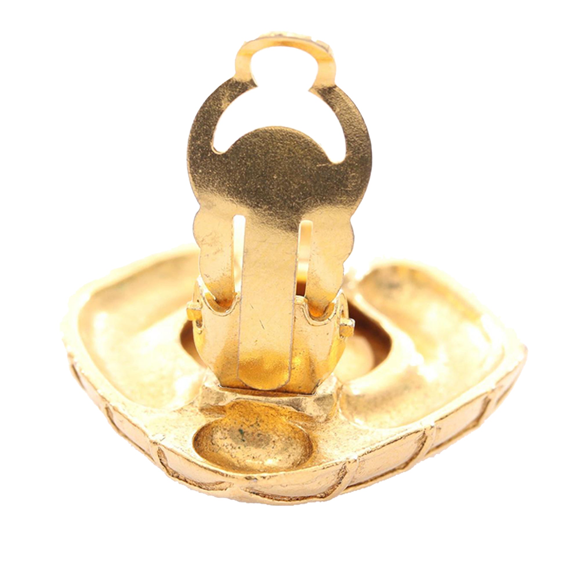 CC Gold Plated Quilted Diamond Strass Clip On Earrings - Image 3