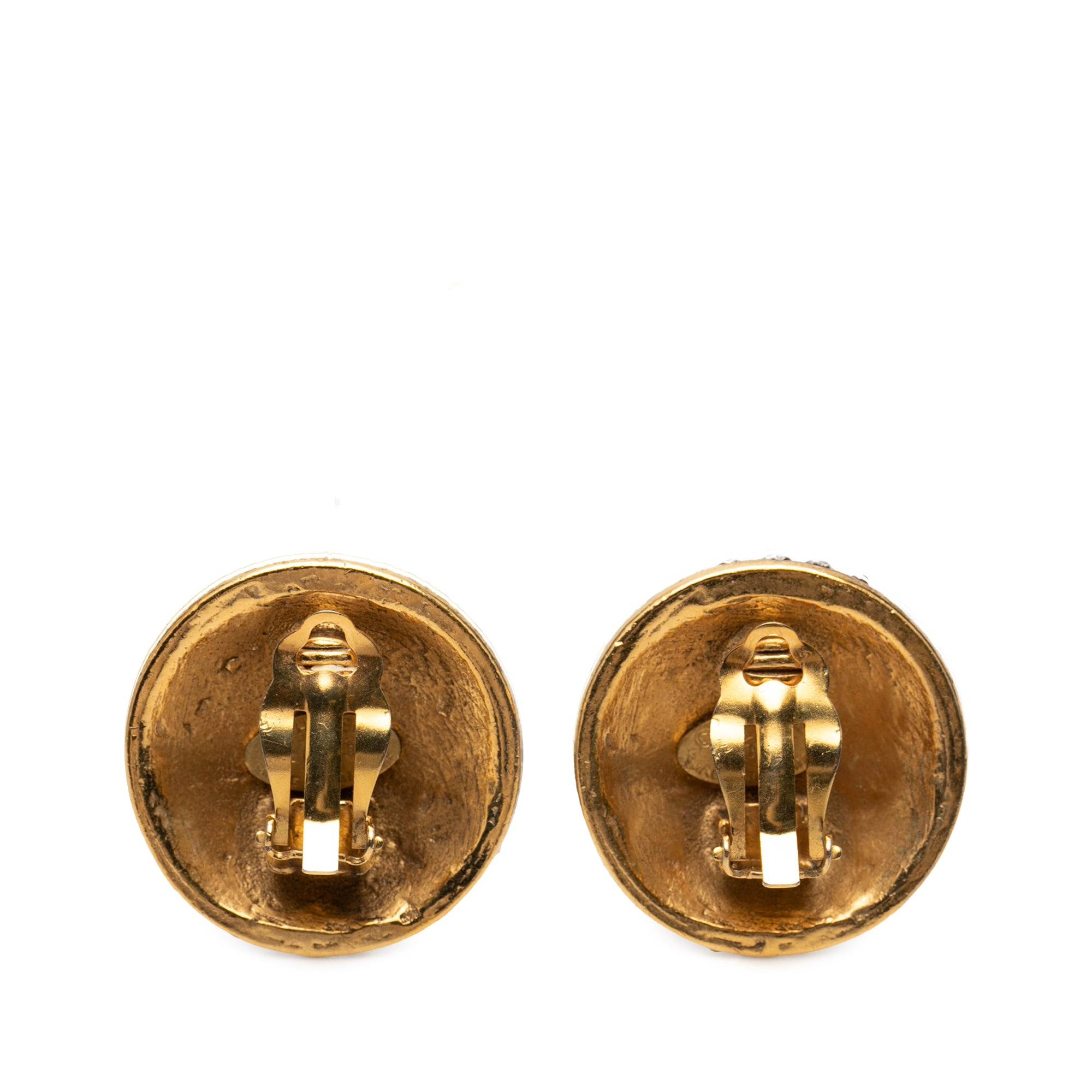 Gold Plated CC Crystal Round Clip On Earrings - Image 2