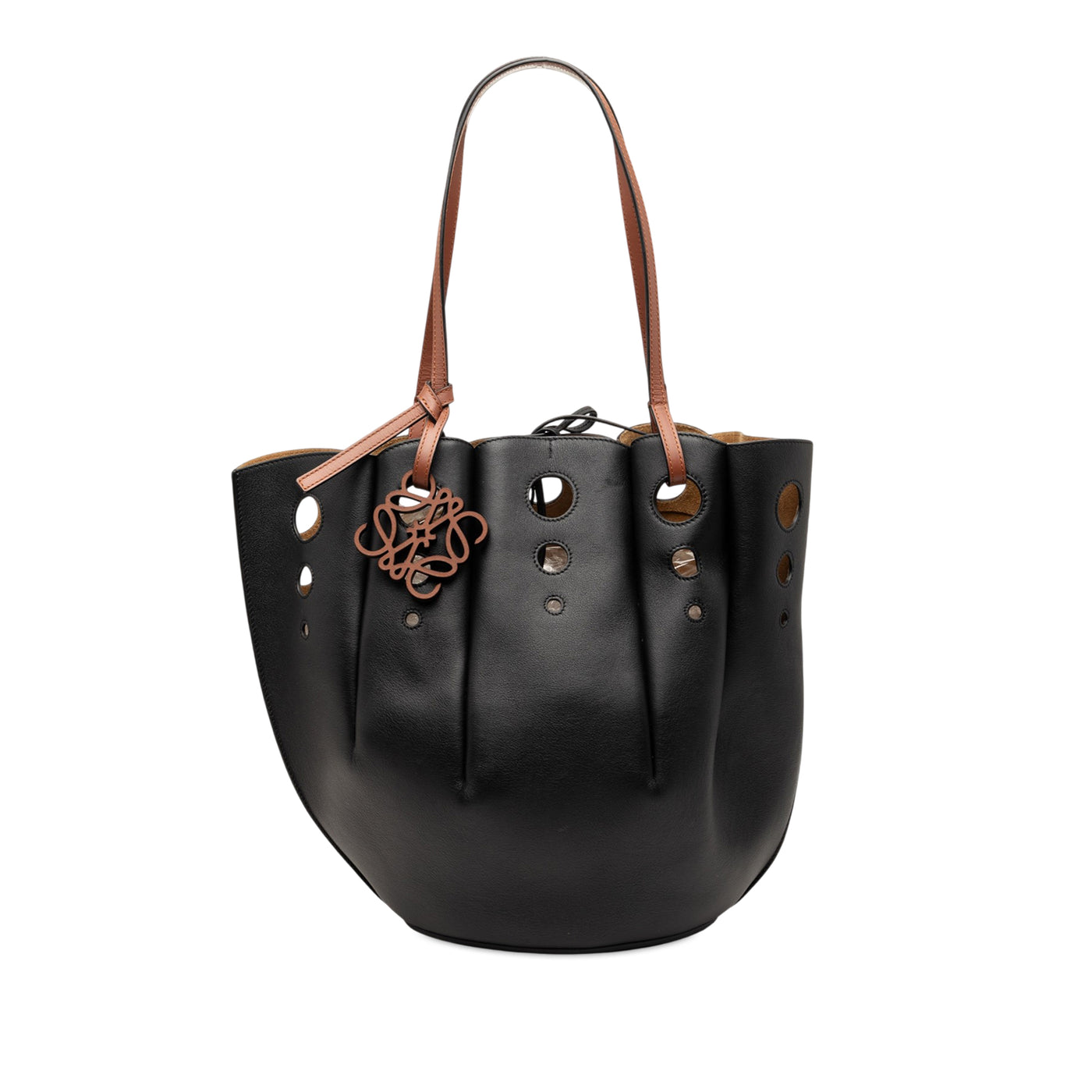Paulas Ibiza Perforated Leather Shell Basket Tote - Image 1