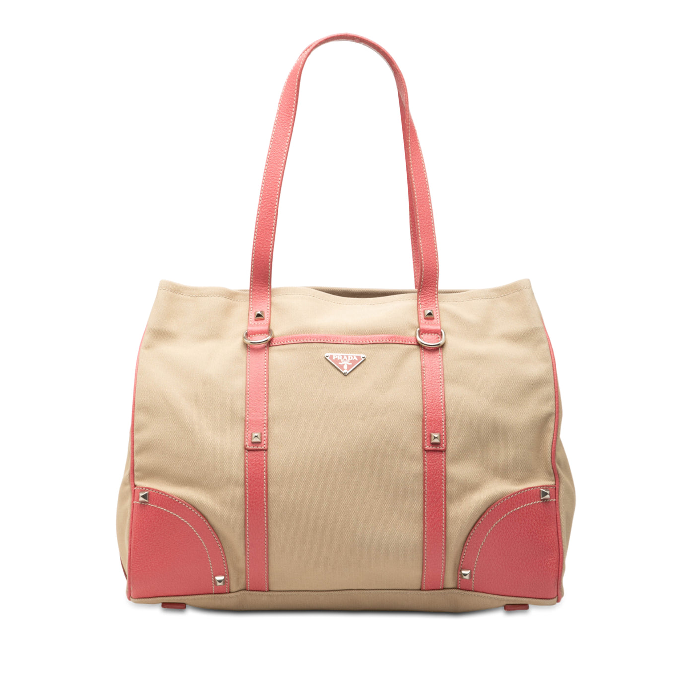 Studded Leather Trimmed Canvas Front Pocket Tote - Image 1