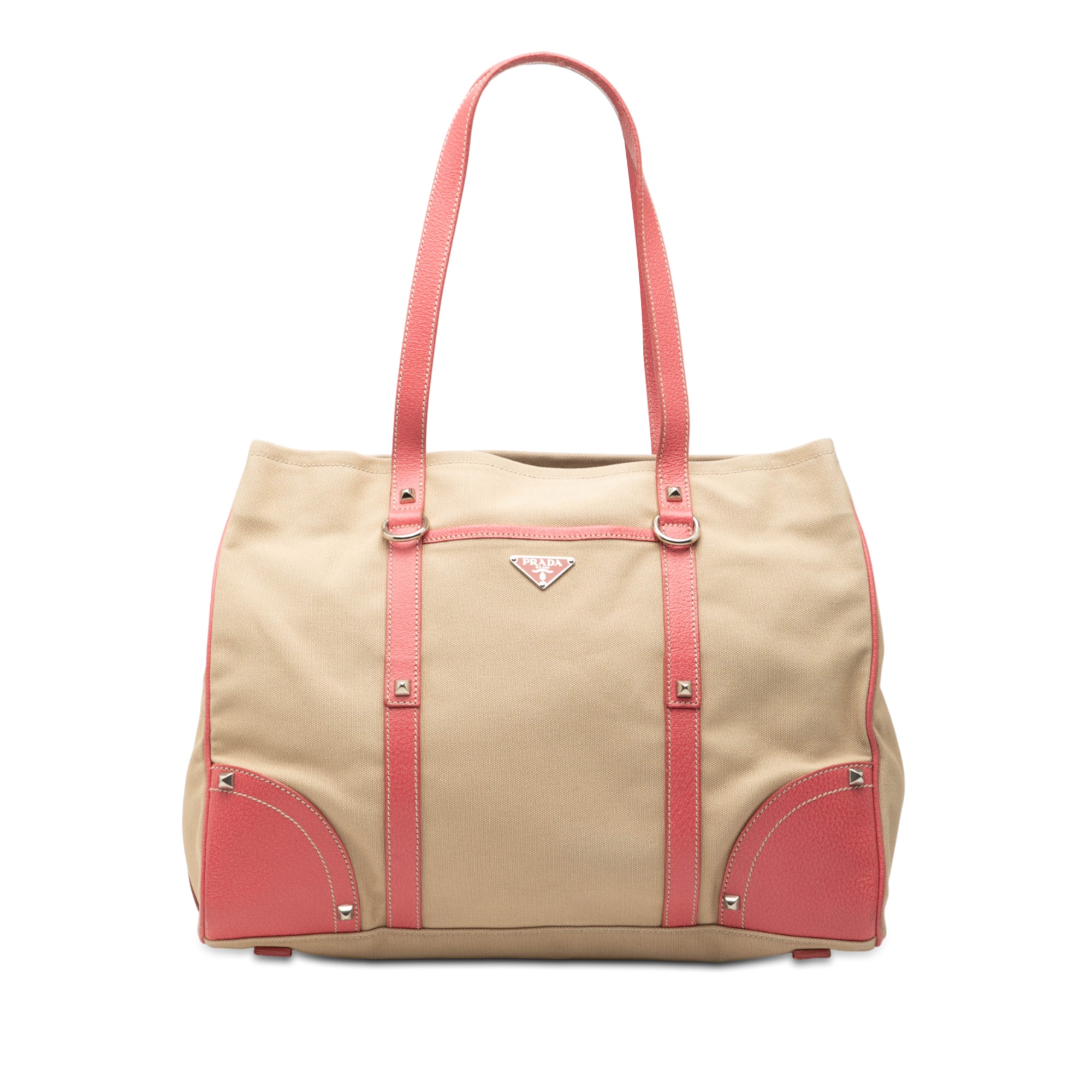 Studded Leather Trimmed Canvas Front Pocket Tote - Image 1