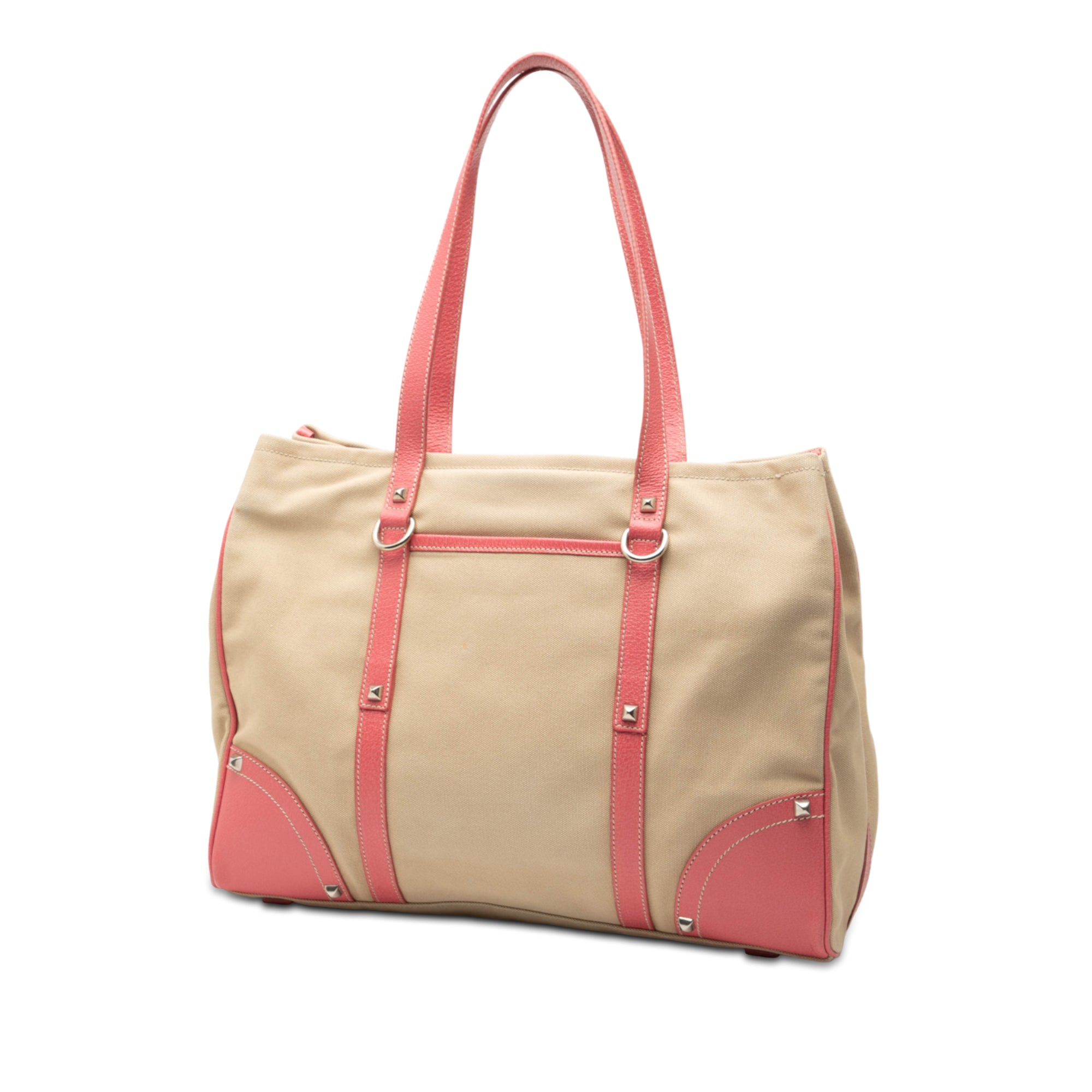 Studded Leather Trimmed Canvas Front Pocket Tote - Image 2