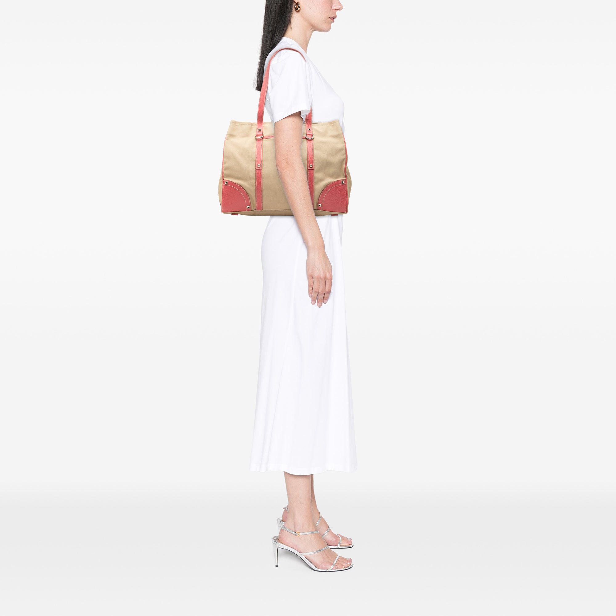 Studded Leather Trimmed Canvas Front Pocket Tote - Image 6