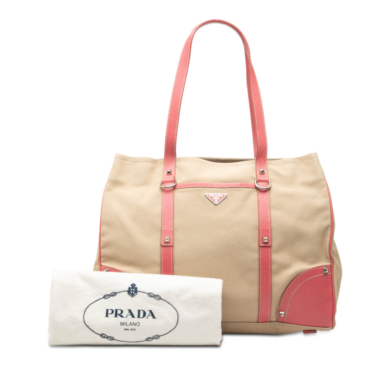 Studded Leather Trimmed Canvas Front Pocket Tote - Image 7