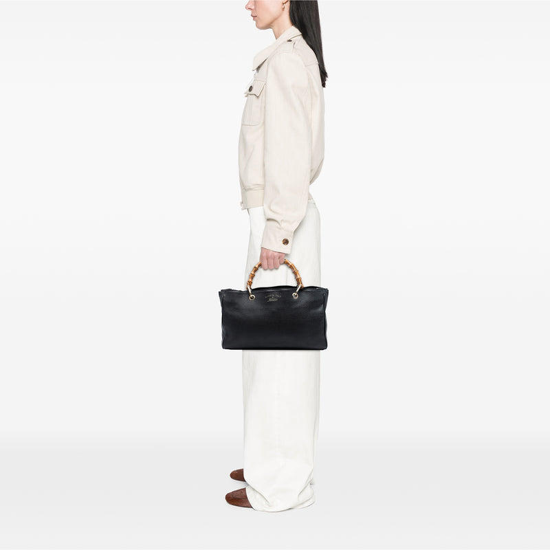Medium Calfskin Bamboo Shopper Satchel - Image 7