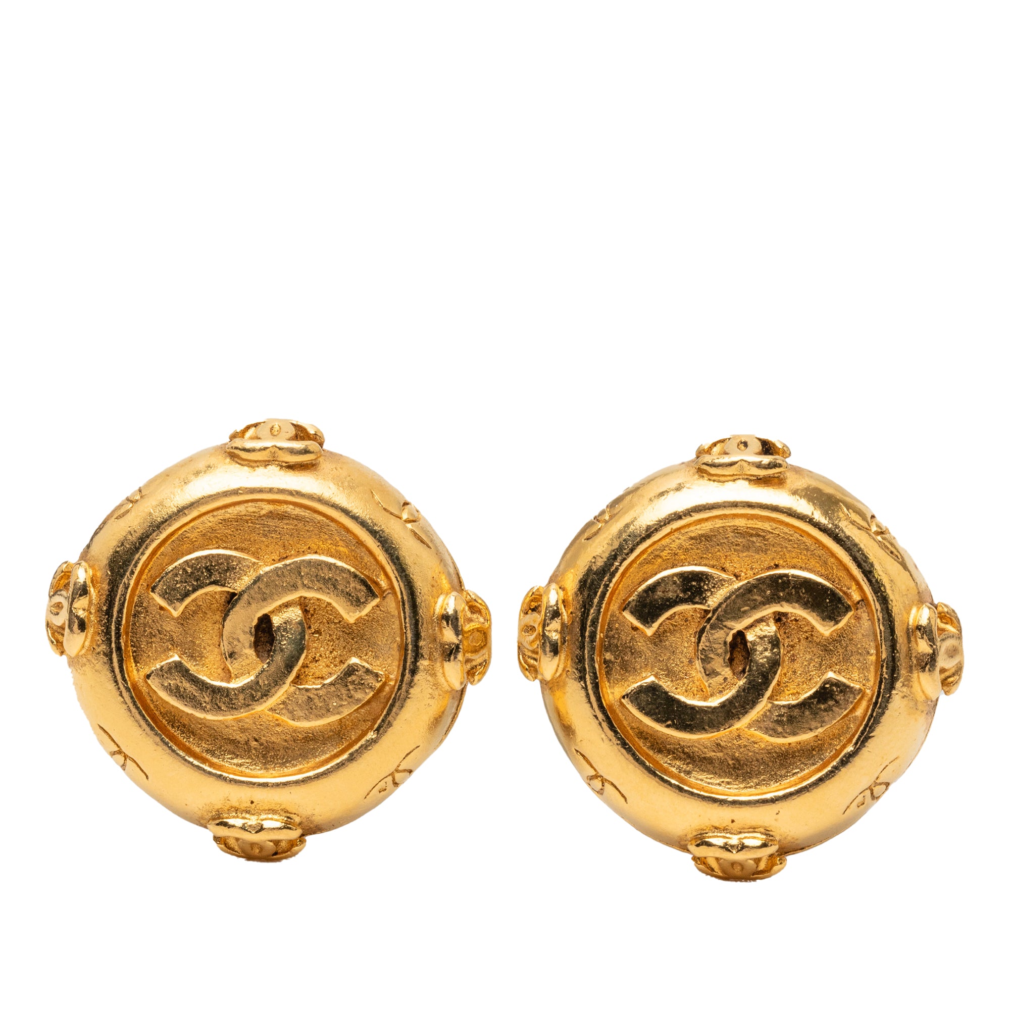 Gold Plated CC Round Clip On Earrings - Image 1