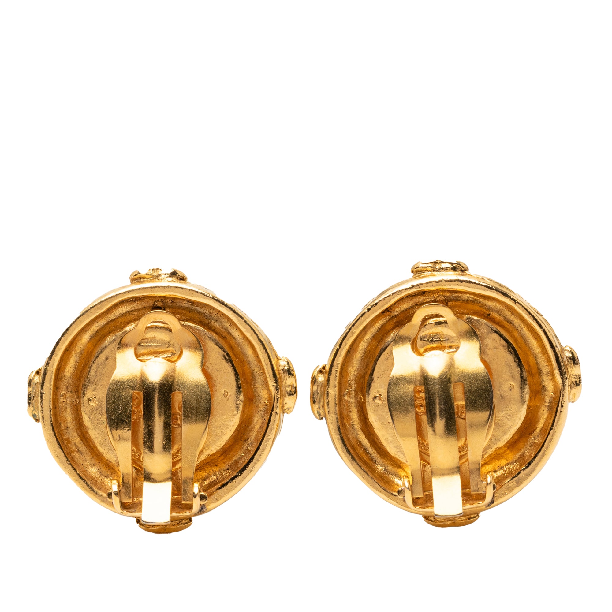Gold Plated CC Round Clip On Earrings - Image 2