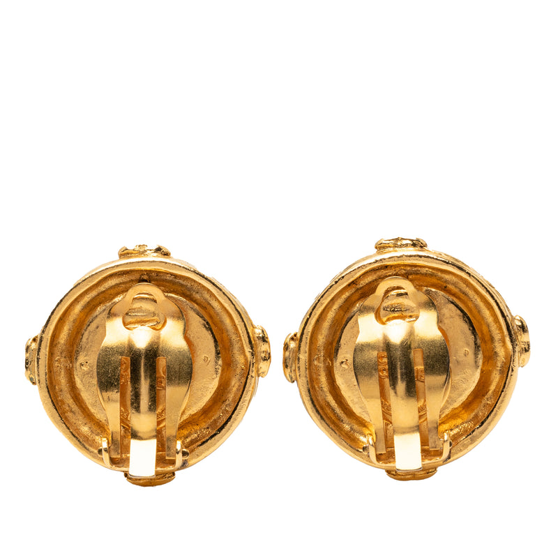 Gold Plated CC Round Clip On Earrings - Image 2
