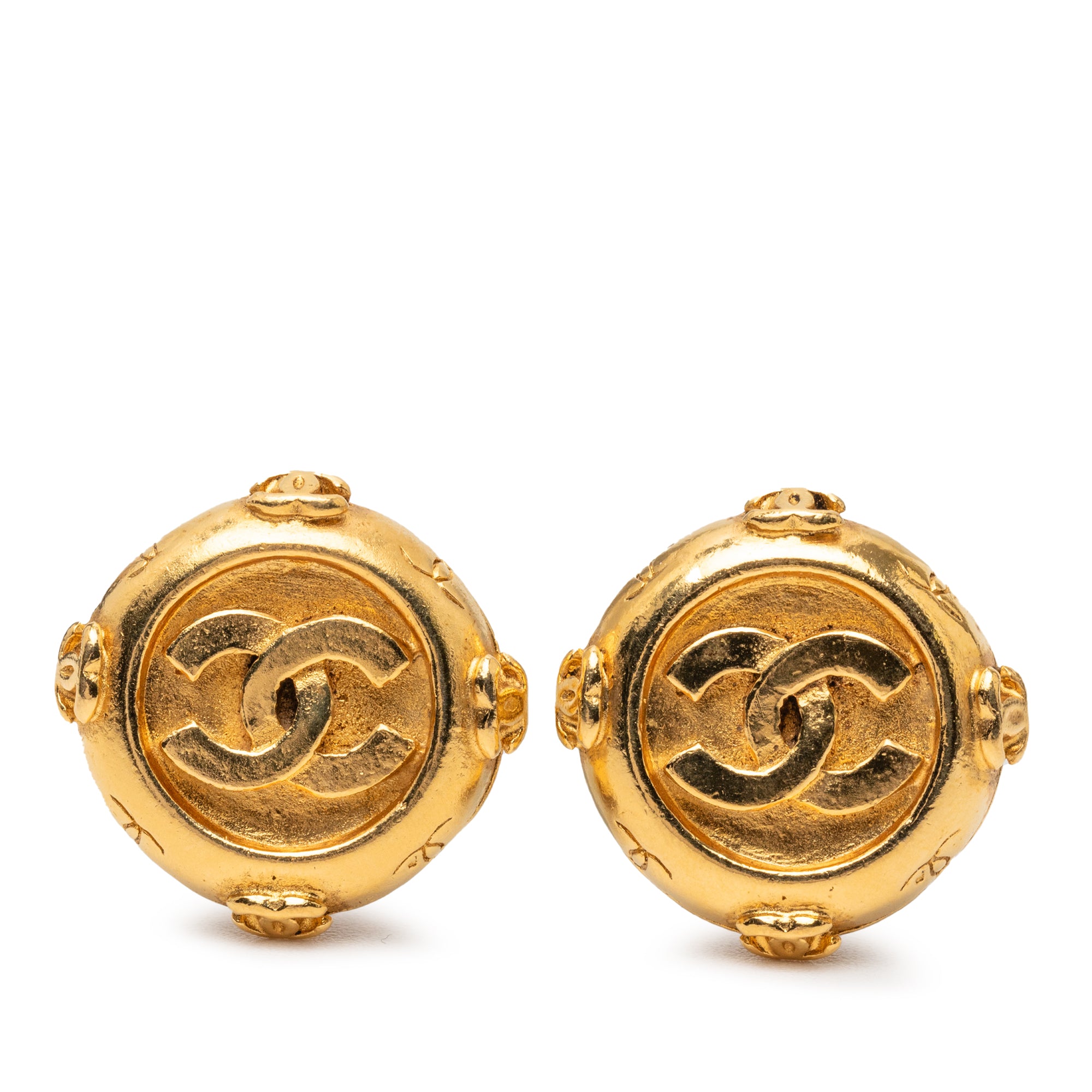 Gold Plated CC Round Clip On Earrings - Image 3